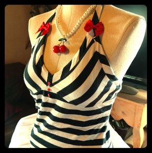 Black & White Striped Halter Top